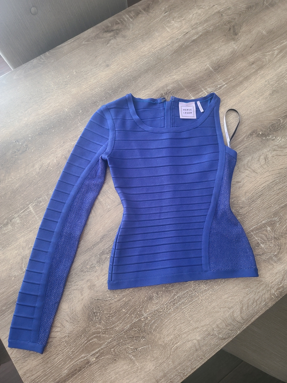 Herve Leger Electric Blue Asymmetric One-Sleeve Bandage Top